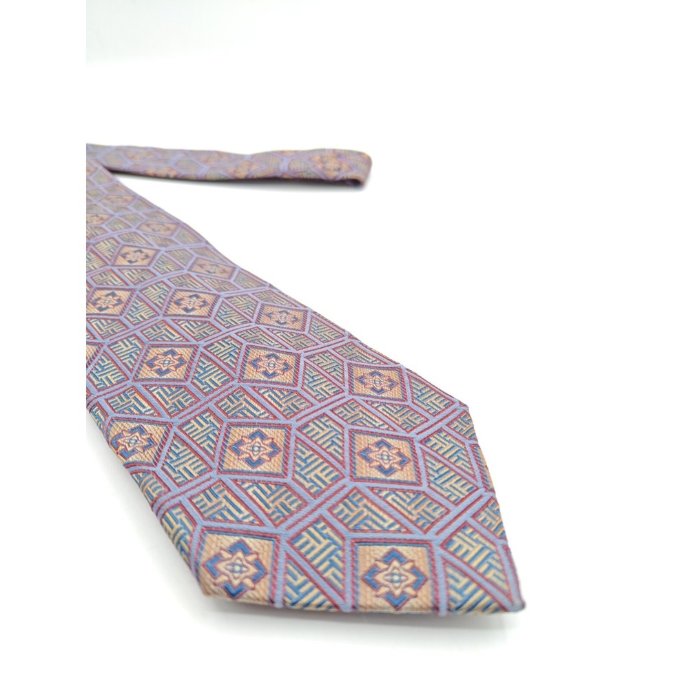 Bachrach Silk Tie Mens Multicolor Geometric Woven Designer Necktie 61x3.75